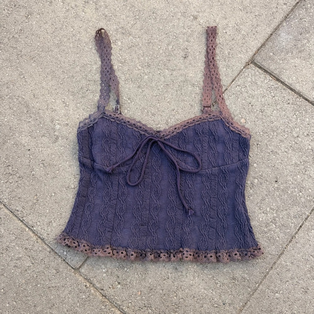 Edikted Purple Textured Lace Trim Cami Top Bow Detail Y2K Coquette XS